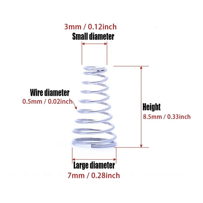 Cilky 20pcs 304 Stainless Steel Taper Spring, Conical Cone Compression Spring, Tower Pressure Spring Wire Dia 0.3-0.8mm Height5~30mm ( Size : 0.5x3-7x8.5mm ) - Image 2